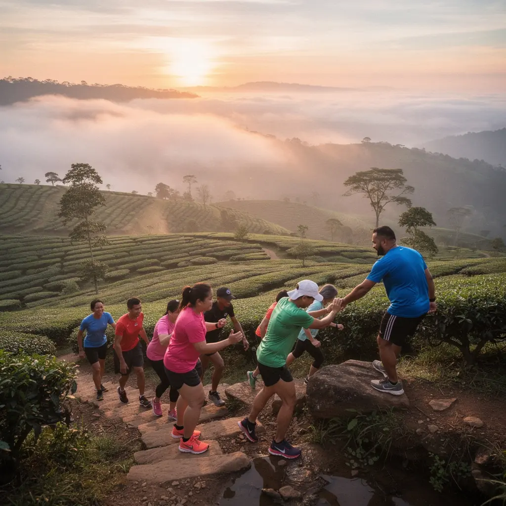 A vibrant community event featuring various sports activities, with families cheering for their favorite teams.